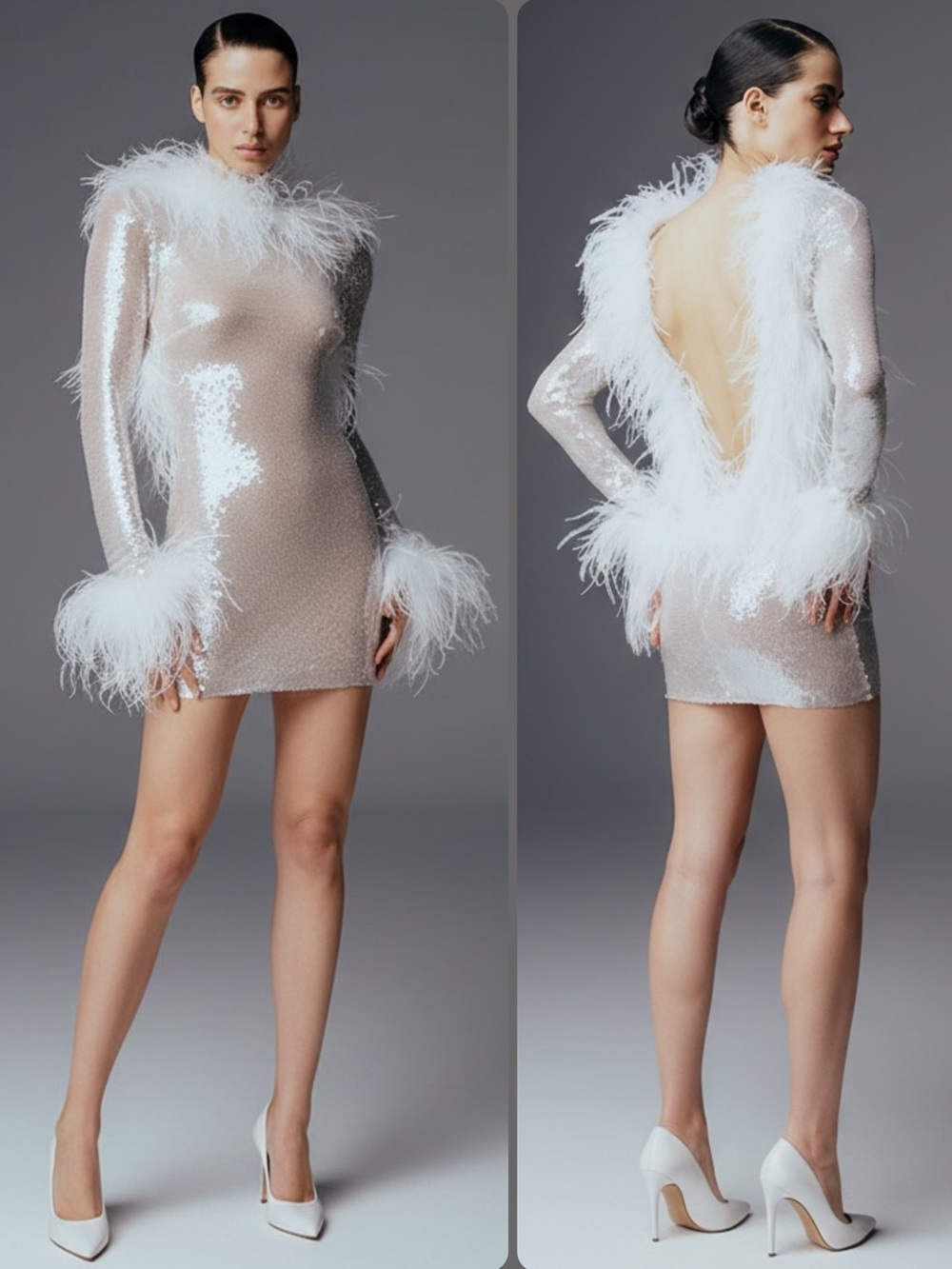 ILKYAZ OZEL The New Arrivals Juises Ostrich Feather Sequin Mini Dress NWT $1575